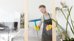 male cleaning window